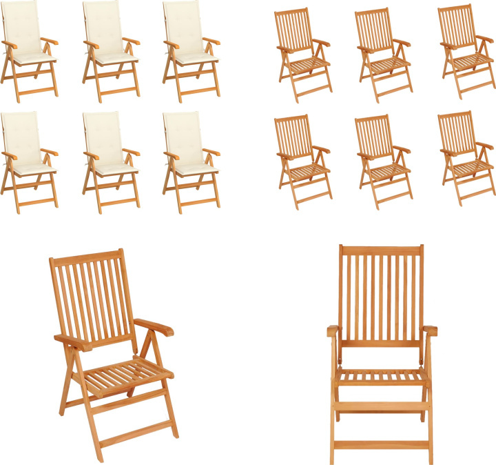 vidaXL Gartenstühle 6 Stk. mit Creme Kissen Massivholz Teak - Gartenstuhl - Gartenstühle - Gartensessel - Klappstuhl