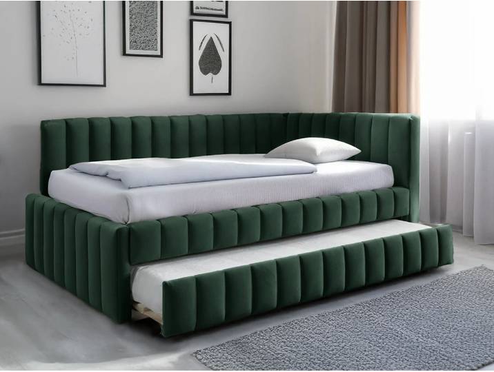 Angebot Polsterbett COMFINO VELVET mit ausziehbarem Bett 120x200 cm dunkelgrün II. Wahl