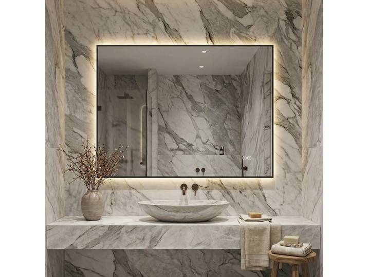 Miroir LED - ZEVKOR - 60 × 80 cm - Rétroéclairé - Anti-buée - 3 couleurs (cadre aluminium)