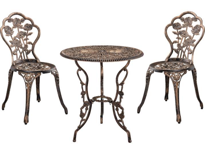 [casa.pro]® Bistro-Set Gußeisen bronze Tisch+ Stuhl Set 3-teilig antik Gartengarnitur