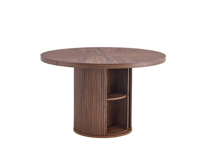 Komhtom Esstisch mit Stauraum, Holzoptik, 115cm, Walnussholzfarbe, Walnussfarben, Mode, 115x74x115 cm, Esszimmer, Esstische