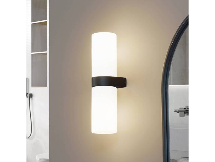 Wandleuchte Basolo Lucande, dimmbar, weiß / opal, für Badezimmer, Modern