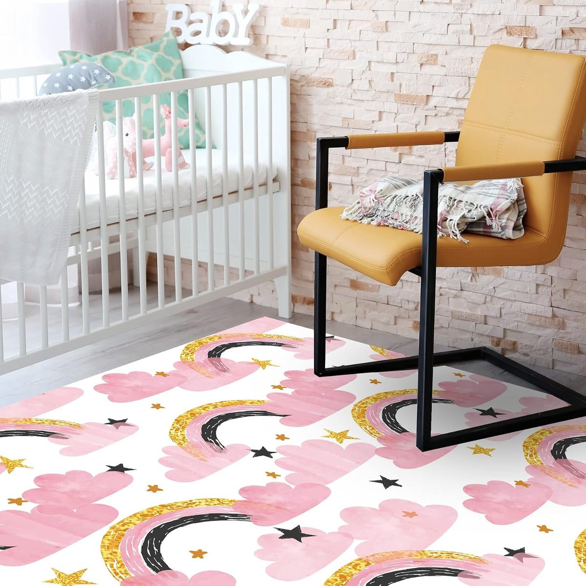 Modern Meerkleurig Vinyl Vloerkleed met Geometrisch Patroon - Rechthoekig