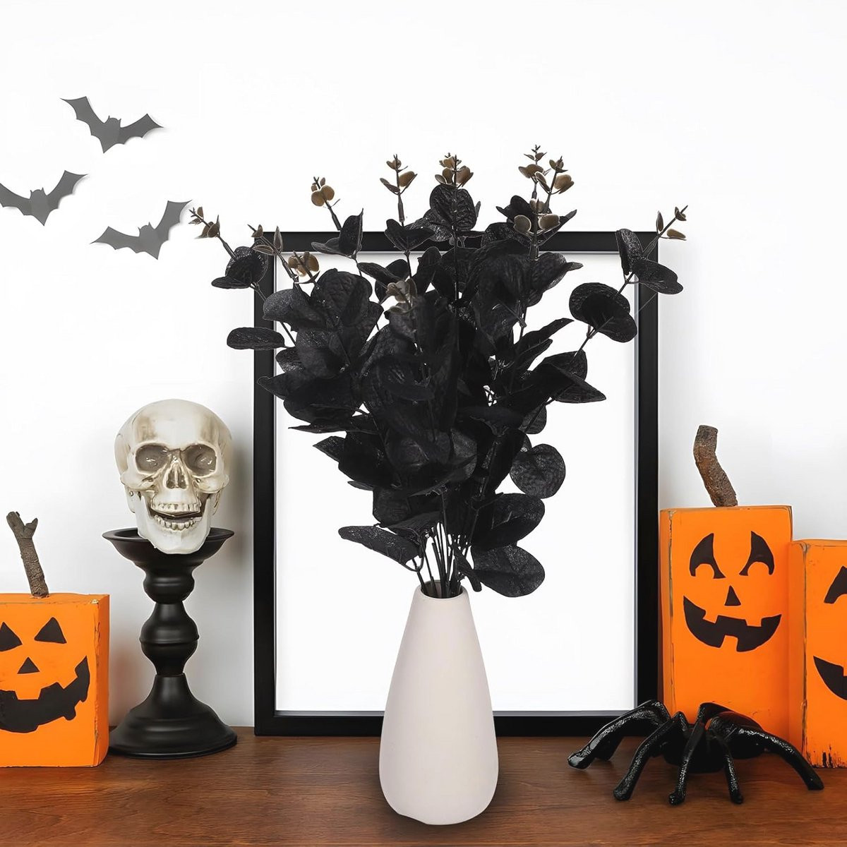6 stuks Zwarte Eucalyptus Kunstmatige Stelen voor Decoratie en Halloween