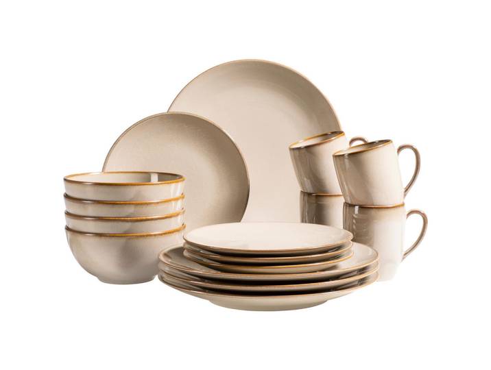 Mäser Kombiservice, Sandfarben, Keramik, 16-teilig, 325 ml,800 ml, Geschirr, Geschirr-Sets, Kombiservice