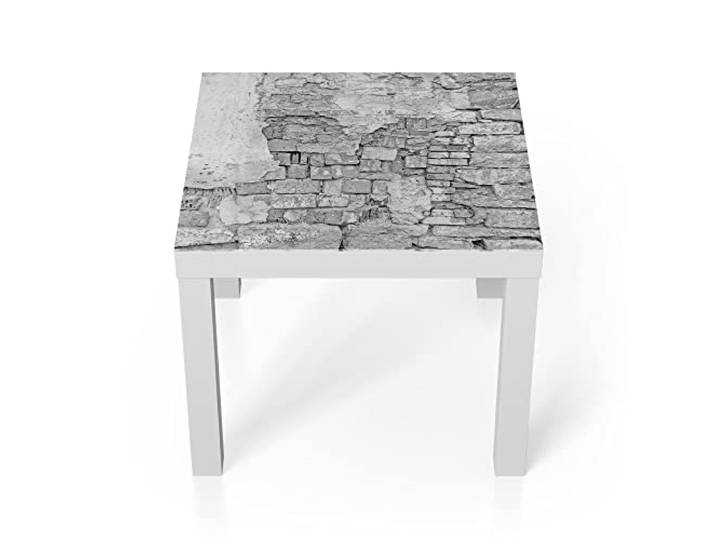 DEQORI Glastisch weiß klein 55x55 cm Motiv Altes Mauerwerk ausgefallener Beistelltisch aus Glas Hochglanz Couchtisch fürs Wohnzimmer moderner Couch Tisch mit Design