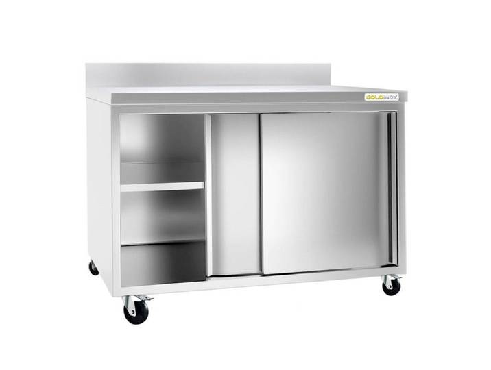 Meuble bas inox 1400x800 mm adossé sur roulettes PREMIUM - GOLDINOX