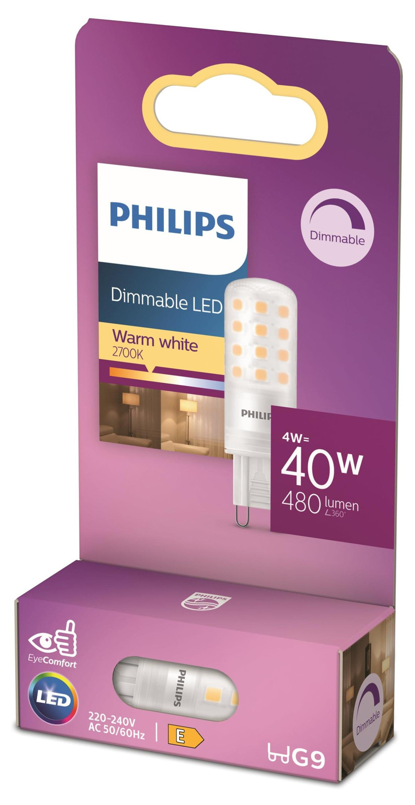 Philips LED lamp G9 warm wit licht 4W 480 lumen