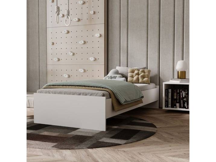 Lit enfant jeunesse KARO 90x190 cm + sommier BLANC