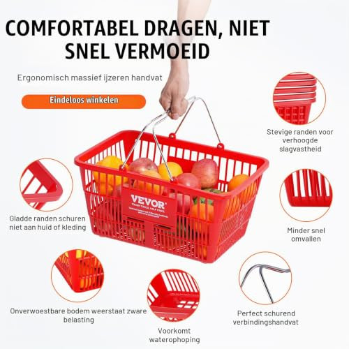 Vevor Set van 6 Rollende Plastic Winkelwagentjes met Handgrepen, 39L, Blauw