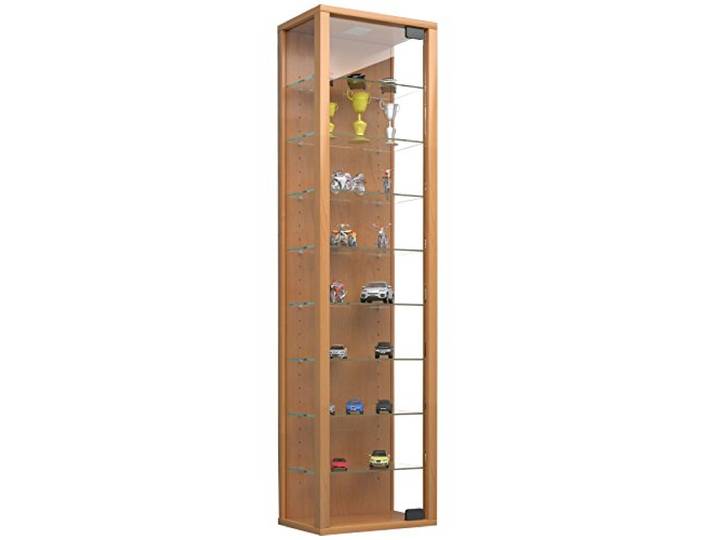 VCM Wandvitrine Buche 33x18x115 cm 1 Tür 9 Fächer Holzwerkstoff Glas Büro Präsentation und Aufbewahrung von Sammlerstücken - Wohnzimmer oder Büro - für Sammler und Liebhaber - Holzwerkstoff, Glas