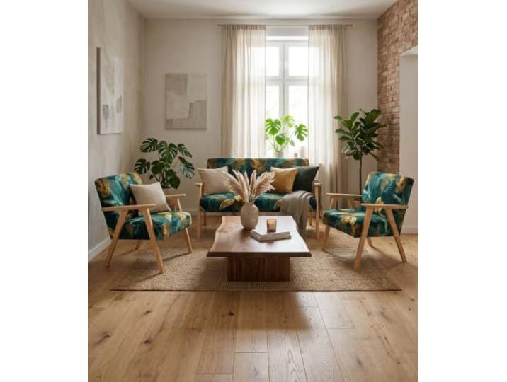 Family Meble Sitzgruppe Soler Poly – Zweisitzer-Sofa und 2 Sessel im Retro-Stil – Variante Flowers Poly 7