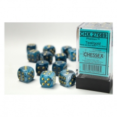 Chessex Würfel - 16mm - Phantom Teal/gold (Würfelset 12 x W6) 292844