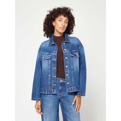 Jeansjacke GANG "94ZORA JACKET", Damen, Gr. XL, blau (rough midblau), Denim/Jeans, Obermaterial: 100% Baumwolle, Destroyed-Effekte, oversize hüftbedeckend, abgesteppte Kante, Jacken Jeansjacke, im Oversize Fit, Destroyed-Effekte