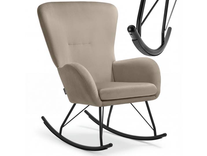 Schaukelstuhl Swing mit Stahlkufen und dicker Polsterung - schwarz/taupe