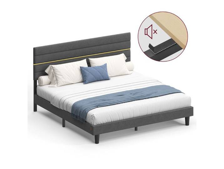 Lit double - Moderne - Tête de lit ajustable - Gris ardoise - Cadre robuste