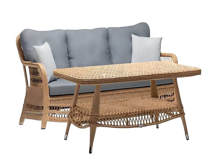 JVmoebel Gartenlounge-Set Grau Rattan Sofa mit Couchtisch für modernes Ambiente, (2-tlg., 2tlg Set(Sofa 3 Sitzer+Couchtisch), Made in Europa