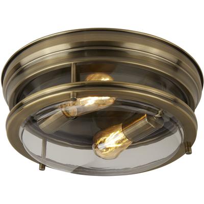 SEARCHLIGHT Deckenleuchte "Glasgow 2Lt Deckenleuchte - Metall & Klarglas", gold (antik, messingfarben, klar), H: 14,5cm, 1 Stk., Leuchten, Deckenleuchte