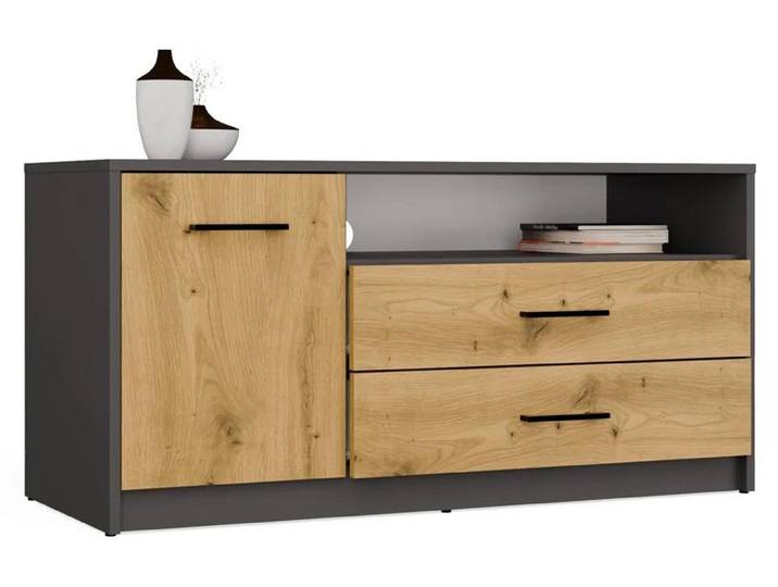Meuble TV AURELIO - anthracite / chêne artisanal