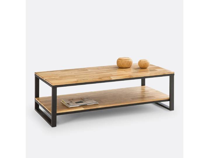LA REDOUTE Table basse, en chêne massif et métal acier, HIBA Beige