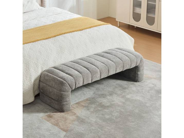 Bout de Lit en Chenille - Banc Design Cannelé Banquette Moderne pour Chambre Salon et Entrée Gris