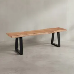 KADIMA DESIGN Esszimmerbank Akazienholz: 4 Personen, Akazienholz, 160x40x45 cm, schwarze Metallfüße, Anti-Rutsch-Pads.