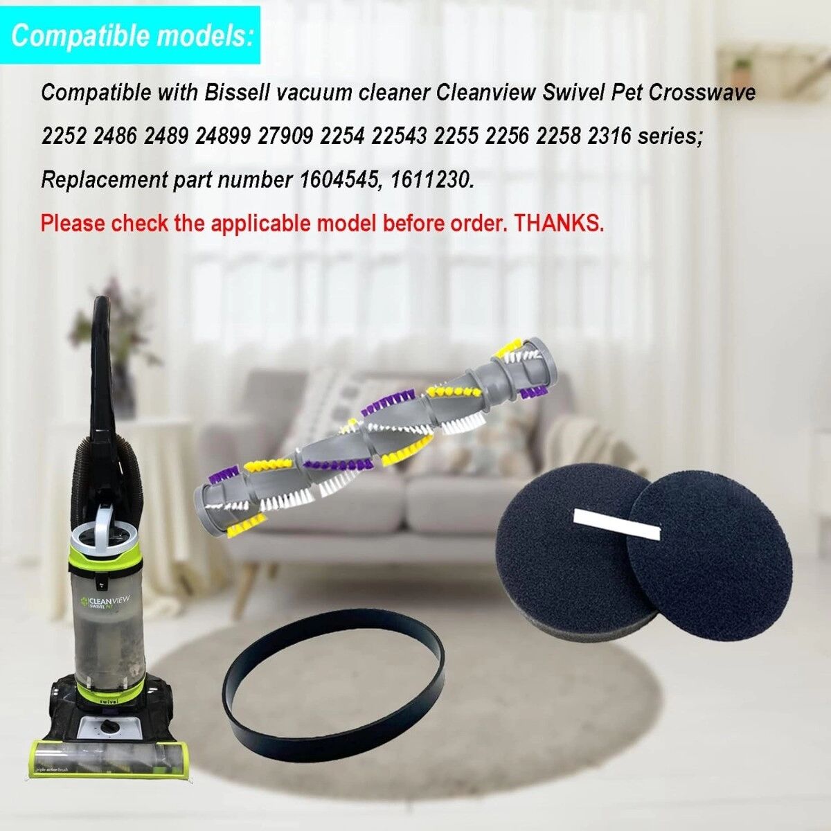 INF Kit d'accessoires de remplacement compatible avec Bissell Cleanview Swivel Pet CrossWave - Brosse rouleau, Filtres, Courroie