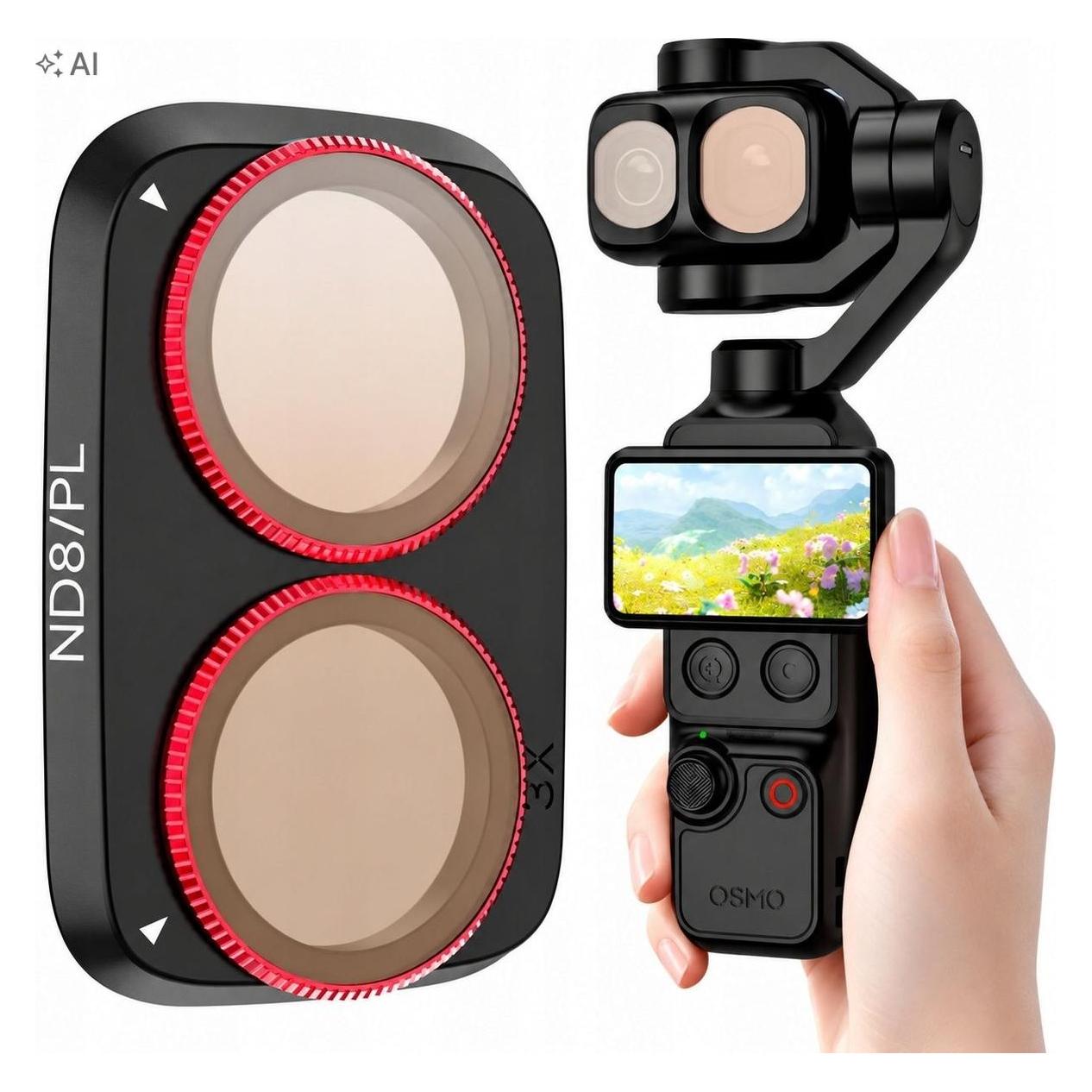 Sunnylife Nd8-Hybridfilter, grau, polarisierend, für DJI Osmo Pocket 4 Pro / 4p / 4pro / OP4-FI353-8P (78191381)