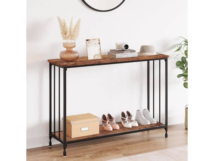 Table Console Etroite Avec Etagères 105x30x81 cm en Métal Industrielle Pour Entrée Couloir Marron
