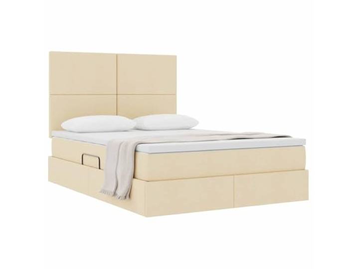 KTHLBRH Doppelbett mit Stauraum, Creme, 140 x 200 cm Kunstleder, seitlicher hydraulischer Aufzug, Matratze inklusive, Gestell aus Metall