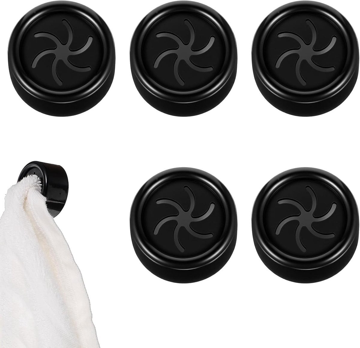 Set van 5 ronde zelfklevende handdoekhaken voor de badkamer en keuken