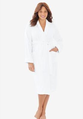 Plus Size Women's Short Terry Robe by Dreams & Co. in White (Size 2X)