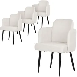 ML-Design Esszimmerstühle 4er Set Beige, Stoff, Armlehnen & Rattan-Optik Rückenlehne, Metallbeine, ergonomische Polsterstühle Küche