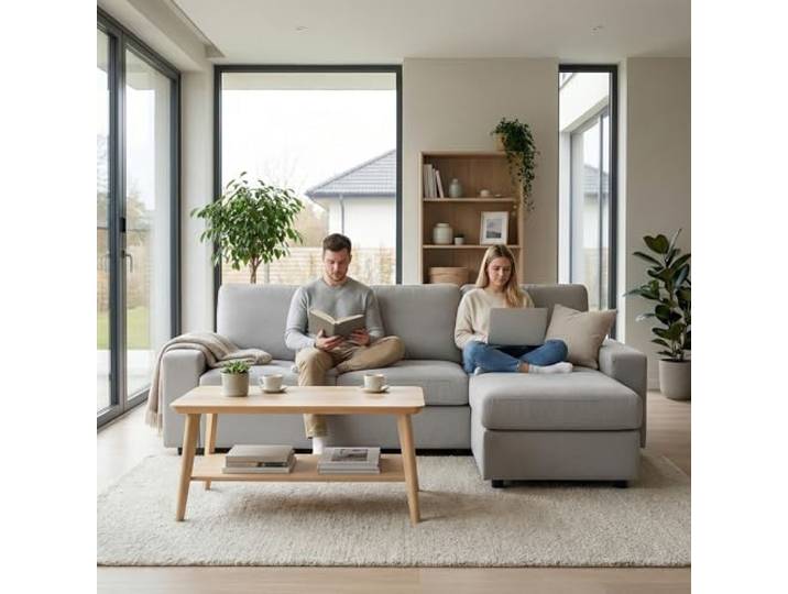 Ball & Cast Ecksofa Klein mit Stauraum, Moderne L-förmige und Umkehrbare Couch für Wohnzimmer, Schlafzimmer & Wohnung, Hellgrau