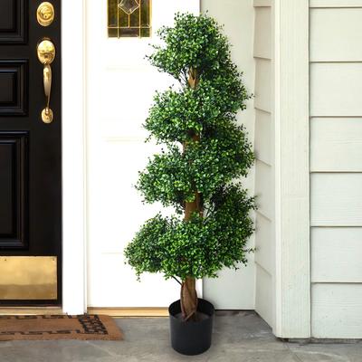 Pure Spiral Topiary Arrangement and Weighted Pot - Faux Boxwood
