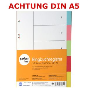 perfect-line Register A5, blanko, Karton, 5-teilig, vollfarbig, 5 Stück
