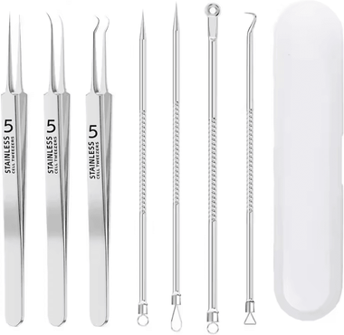 Inspire Curations Stainless Steel Blackhead Removal Tool Kit Acne Extractor Set For Facial Skincare 7pcs