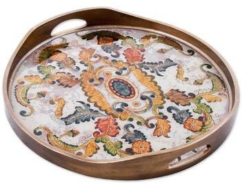 NOVICA Handmade Reverse Painted Glass Tray Floral Heaven (Peru)