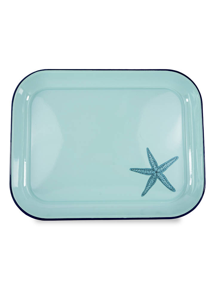 WD lifestyle Servierplatte "Starfish And Seashell" in Türkis - (L)42 x (B)31,5 cm - onesize