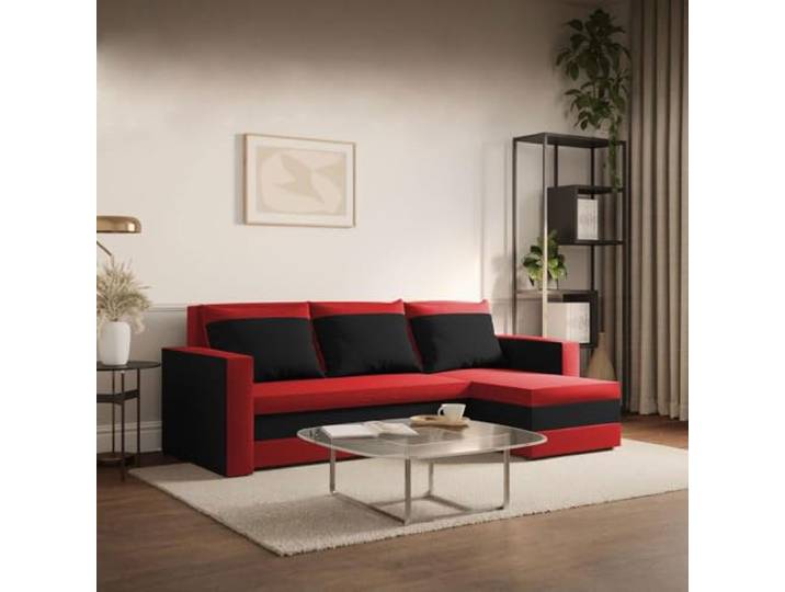 FORNIRO 24 Loft Ecksofa 225x130x75cm Rot-Schwarz Wohnzimmer Couch Modern Mit Schlaffunktion & Bettkasten - L-Form - Kissen - Stoff Komfort ausziehbar Gäste bequem Stauraum Design hochwertig robust