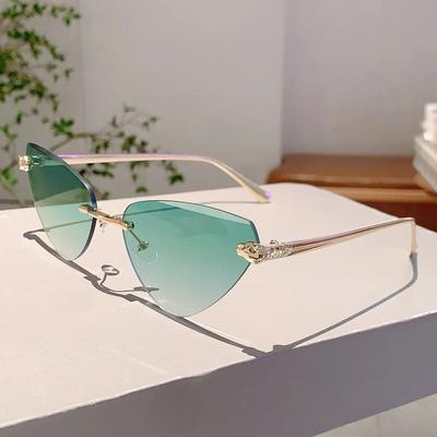 Inspired Living Vintage Y2K Rimless Triangle Cat Eye Sunglasses Retro Punk Designer Shades green