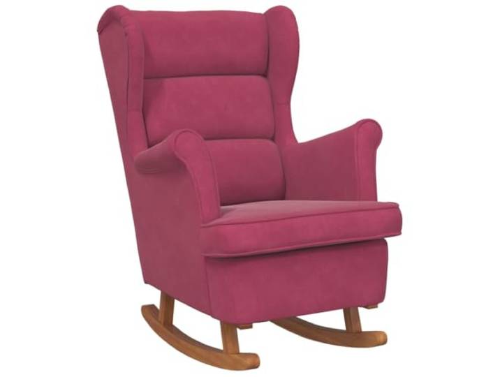 HFXHIJXQ Schaukelstuhl Weinrot Samt Ohrensessel Massivholz Kufen Bequemer Relaxsessel mit weicher Polsterung und stabilen Kufen aus Gummibaumholz für Wohnzimmer und Schlafzimmer.