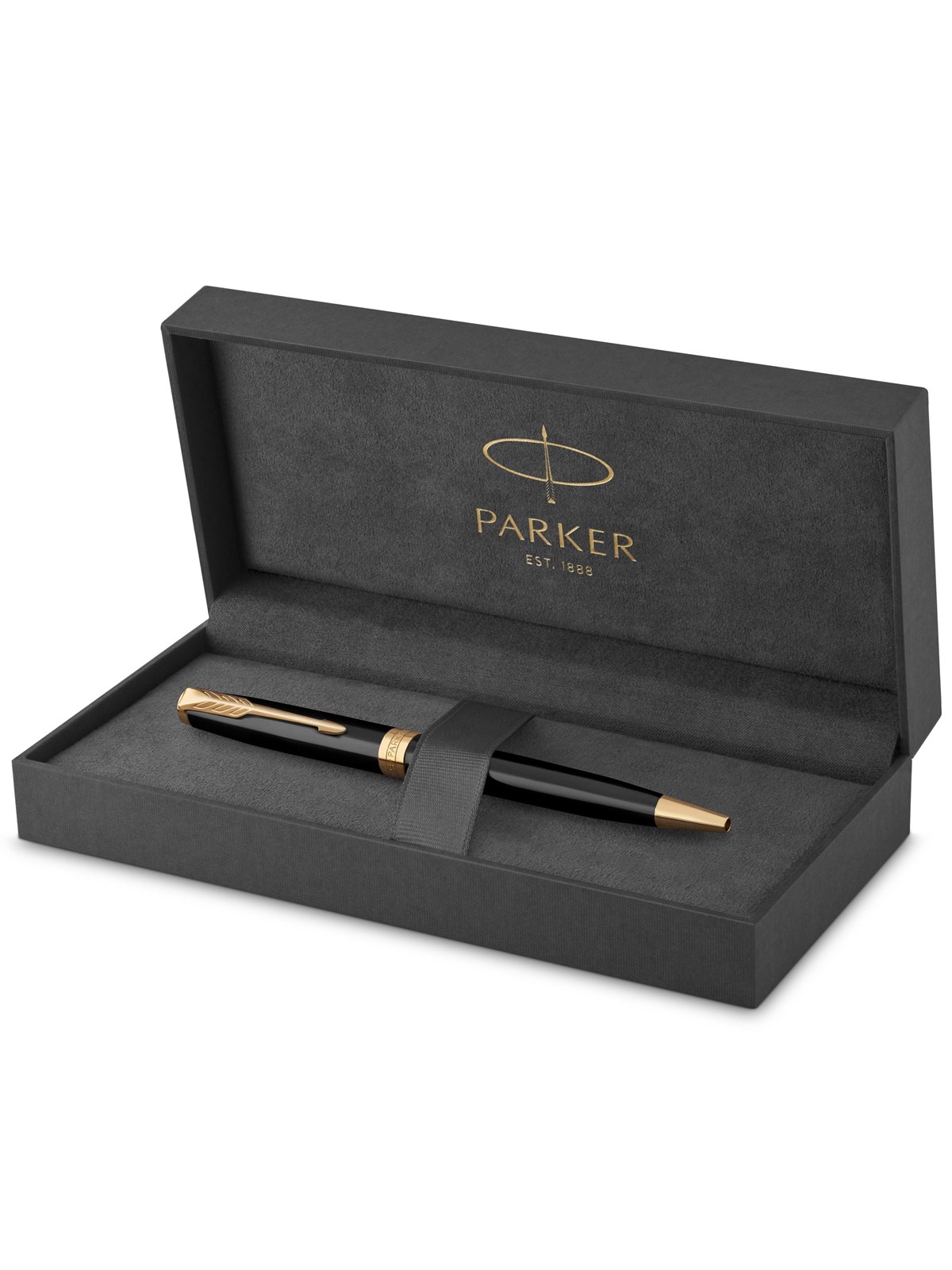 Parker Sonnet Kugelschreiber | Schwarze Lackierung mit Goldzierteilen | Mittlere Spitze | schwarze Tinte | Geschenkbox
