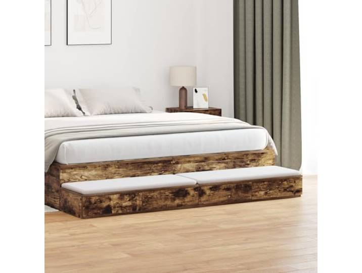 HEFZGDB Nachttisch aus geräucherter Eiche mit Vier Schubladen - 180x36.5x16.5 cm - Hergestellt aus Holzwerkstoffen - Modernes Design für Schlafzimmer - Stauraum Lösung und robuste