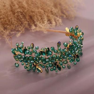Uplifted Finds Women Rhinestone Bridal Tiara Headband Handmade gold Green