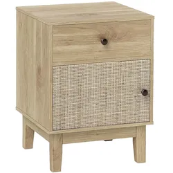 COSTWAY Rattan-Nachttisch mit Schublade und Schrank, Beistelltisch, Sofatisch