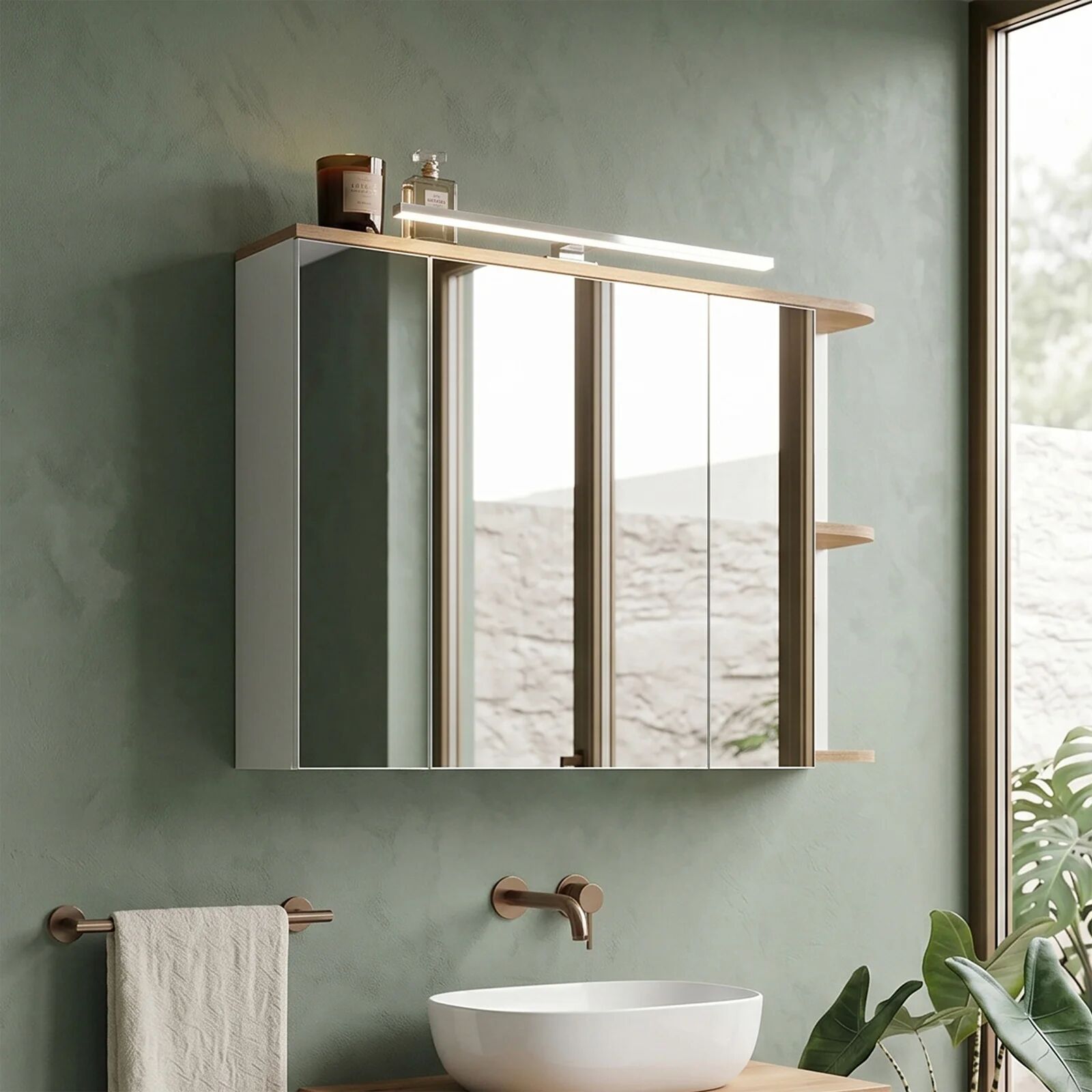 garneroarredamenti Specchio mobile contenitore 94x72cm 3 ante bianco rovere Dual