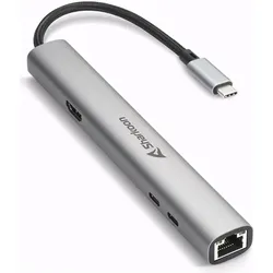 Sharkoon OfficePal Combo Adapter (USB-C, 6 Ports), Dockingstation + USB Hub, Grau