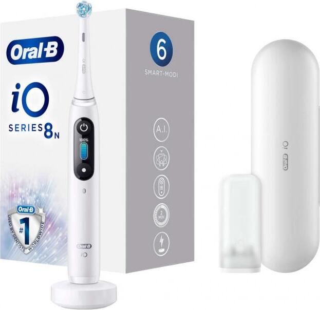 Oral-B iO Series 8N, Erwachsener, Vibrierende Zahnbürste, Tägliche Pflege, Tiefenreinigung, Zahnfleischpflege, Sensibel, Whitening, Weiß, 2 min, Rund