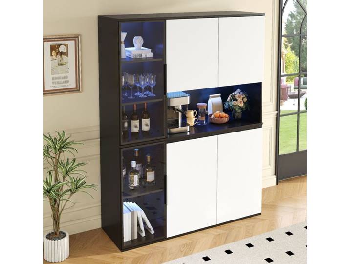 Buffet vitrine LED noir et blanc MDF